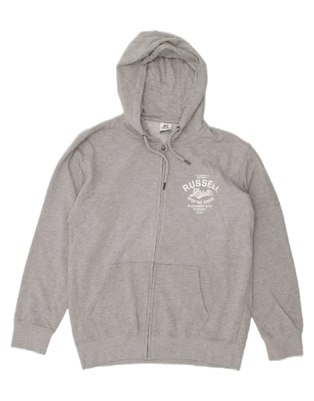 RUSSELL ATHLETIC Mens Graphic Zip Hoodie Sweater Large Grey Cotton Sequined Glittery Shiny RUSSELL ATHLETIC Mens Graphic Zip Hoodie Sweater Large Grey Cotton Sequined Glittery Shiny