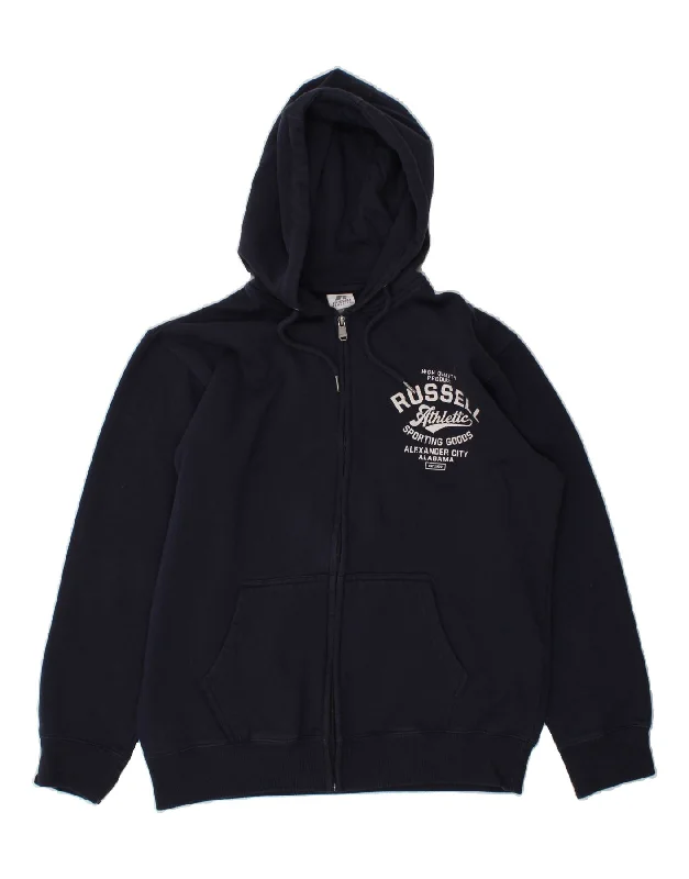 RUSSELL ATHLETIC Mens Graphic Zip Hoodie Sweater Large Navy Blue Cotton Cashmere Blend Cotton Blend Poly Blend RUSSELL ATHLETIC Mens Graphic Zip Hoodie Sweater Large Navy Blue Cotton Cashmere Blend Cotton Blend Poly Blend