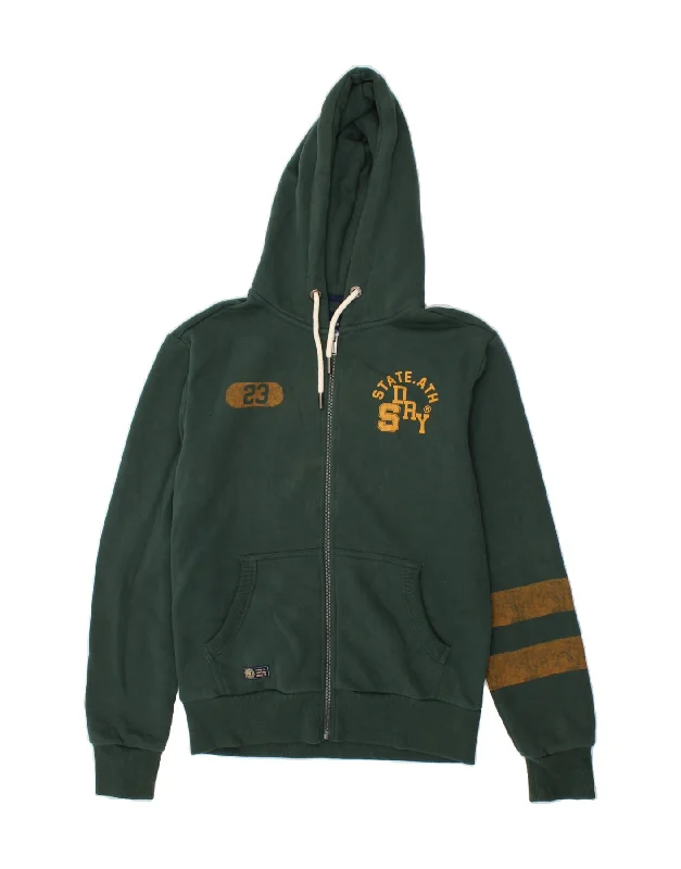 SUPERDRY Mens Graphic Zip Hoodie Sweater Medium Green Cotton Houndstooth Herringbone Solid SUPERDRY Mens Graphic Zip Hoodie Sweater Medium Green Cotton Houndstooth Herringbone Solid