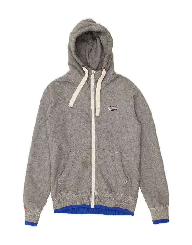 SUPERDRY Mens Zip Hoodie Sweater Medium Grey Cotton Graphic Sweater Embroidered Appliqued SUPERDRY Mens Zip Hoodie Sweater Medium Grey Cotton Graphic Sweater Embroidered Appliqued