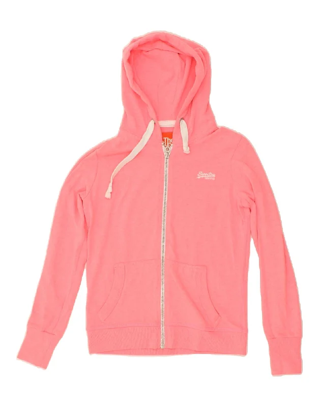 SUPERDRY Womens Zip Hoodie Sweater UK 10 Small Pink Cotton Real Fur Shearling Chenille SUPERDRY Womens Zip Hoodie Sweater UK 10 Small Pink Cotton Real Fur Shearling Chenille