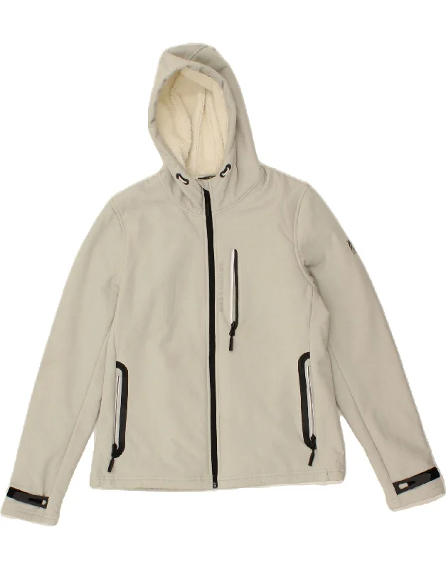 SUPERDRY Womens Zip Hoodie Sweater UK 12 Medium Grey Polyester Zippered Front Buttoned Front Snap Front SUPERDRY Womens Zip Hoodie Sweater UK 12 Medium Grey Polyester Zippered Front Buttoned Front Snap Front
