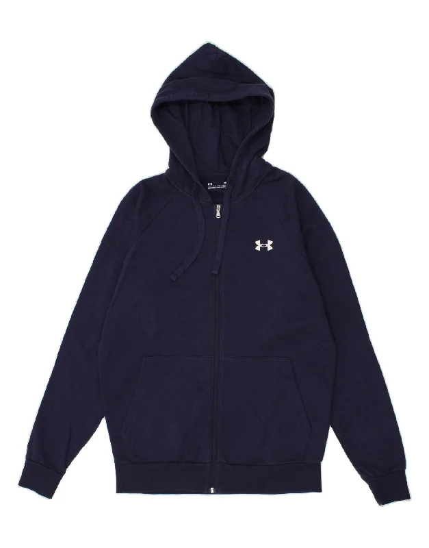 UNDER ARMOUR Mens Zip Hoodie Sweater Small Navy Blue Cotton Hooded Sweater Collared Sweater Shawl Collar UNDER ARMOUR Mens Zip Hoodie Sweater Small Navy Blue Cotton Hooded Sweater Collared Sweater Shawl Collar