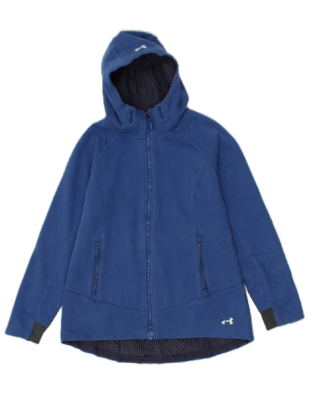 UNDER ARMOUR Womens Zip Hoodie Sweater UK 14 Medium Navy Blue Cotton Fitted Slim Tailored UNDER ARMOUR Womens Zip Hoodie Sweater UK 14 Medium Navy Blue Cotton Fitted Slim Tailored