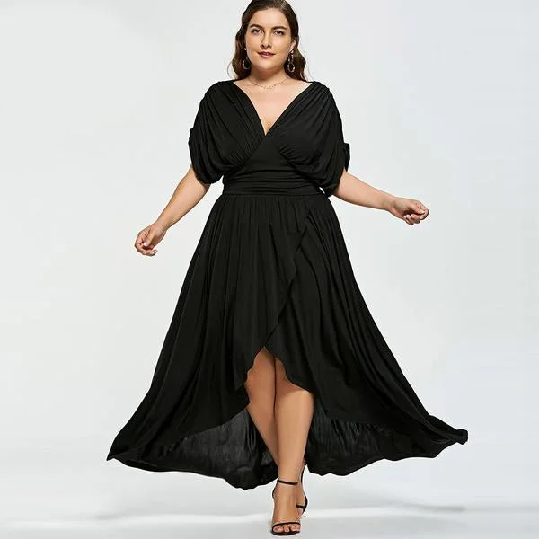 ANALUKE Empire Wasit High Low Party Long Dress Tunics Short Trendy