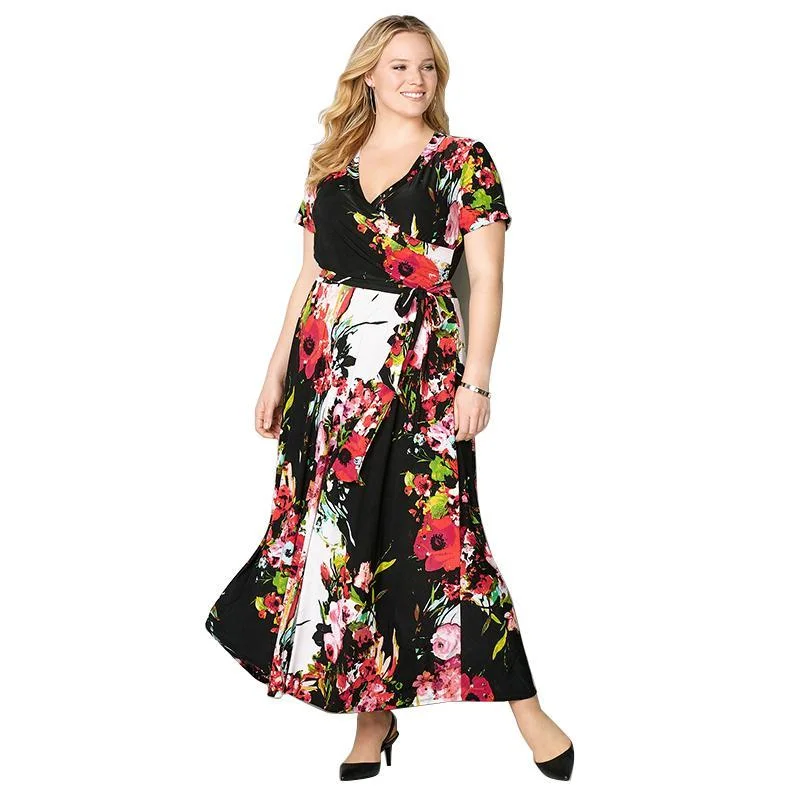 ANALUKE Floral Print Big Size Chiffon Long Dress Tunics Trousers formal