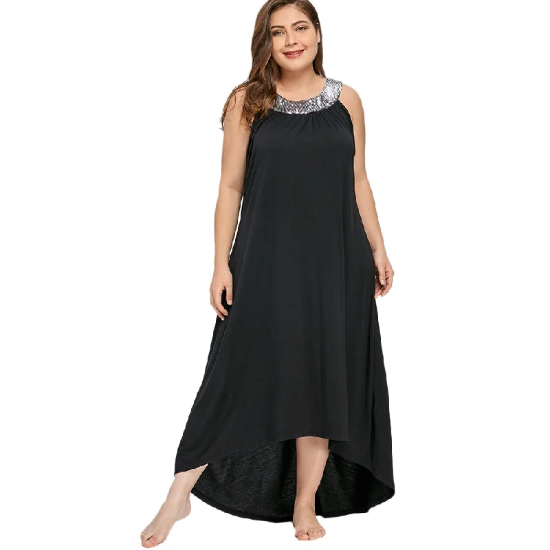 ANALUKE Sequins Collar Boho Long Dress Tunics Velvet soft