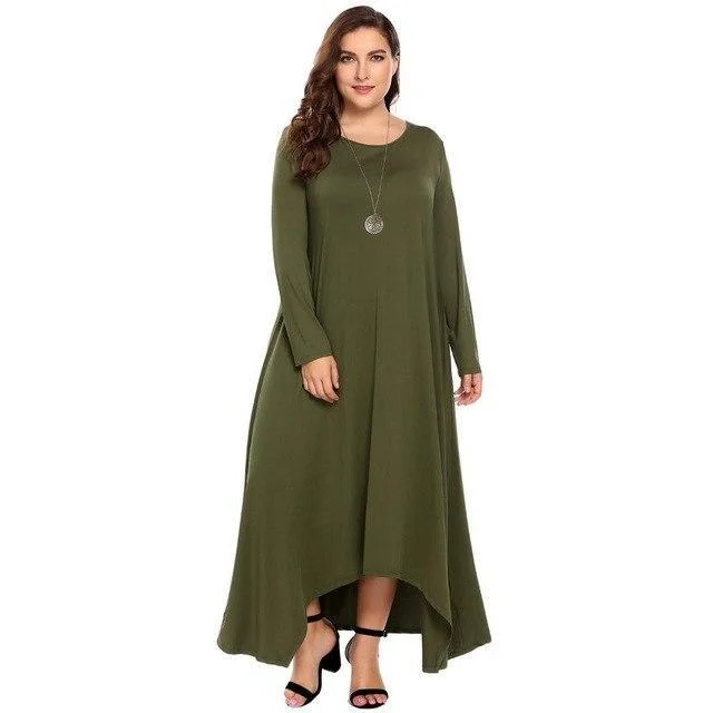 ANALUKE Solid Loose Straight Maxi Long Dress Tunics stripes playful