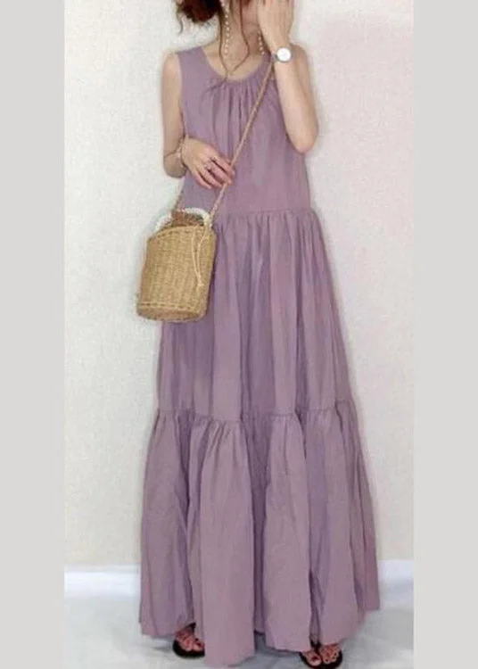 Art Purple O-Neck Patchwork Wrinkled Cotton Long Dress Summer Tunics Stylish elegant Art Purple O-Neck Patchwork Wrinkled Cotton Long Dress Summer Tunics Stylish elegant