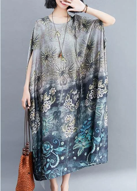 Beautiful Gray Print Long O Neck Baggy  Summer Dress Bodycon Club Sequined
