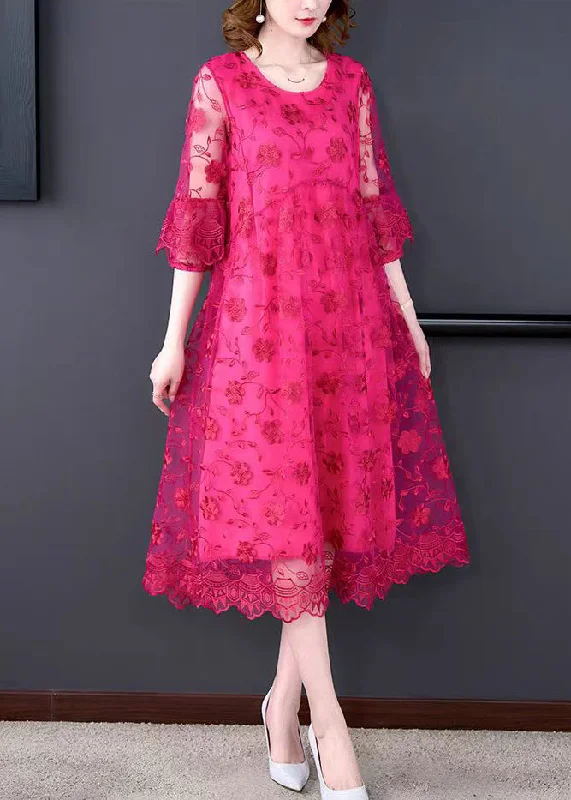 Beautiful Purple O-Neck Embroideried Tulle Long Dresses Half Sleeve Tunics Brand named Beautiful Purple O-Neck Embroideried Tulle Long Dresses Half Sleeve Tunics Brand named