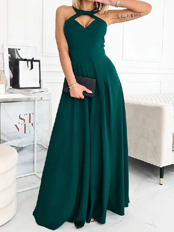 Sexy Hanging Neck Solid Long Dress Tunics Bestseller popular
