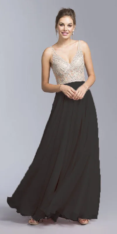 CLEARANCE - Aspeed USA 2055 Illusion Bodice Beaded Long Dress V-Neck (Size XXS) Tunics Denim casual CLEARANCE - Aspeed USA 2055 Illusion Bodice Beaded Long Dress V-Neck (Size XXS) Tunics Denim casual