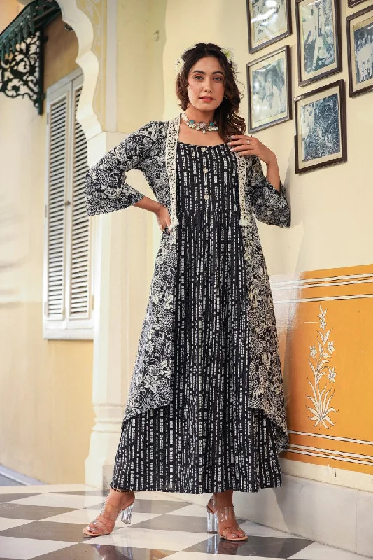 Black printed long dress Tunics Chinos classic