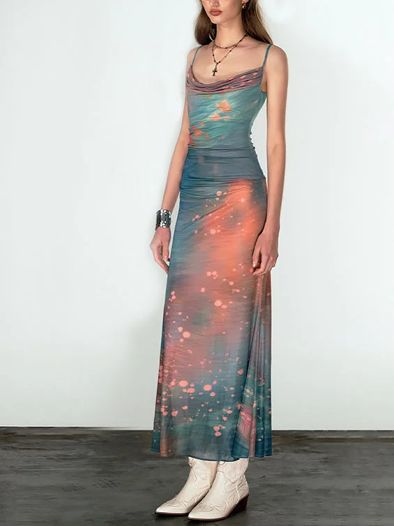 TastyHottie - Blazing Nights Cowl Neck Mesh Long Dress Tunics Ceremony elegant