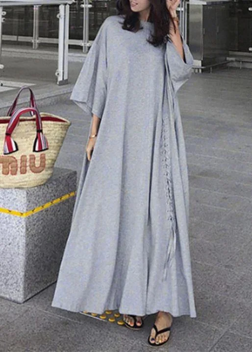 Bohemian gray cotton dresses o neck Extra large hem long Dress Turtleneck Neckline Stylish Bohemian gray cotton dresses o neck Extra large hem long Dress Turtleneck Neckline Stylish