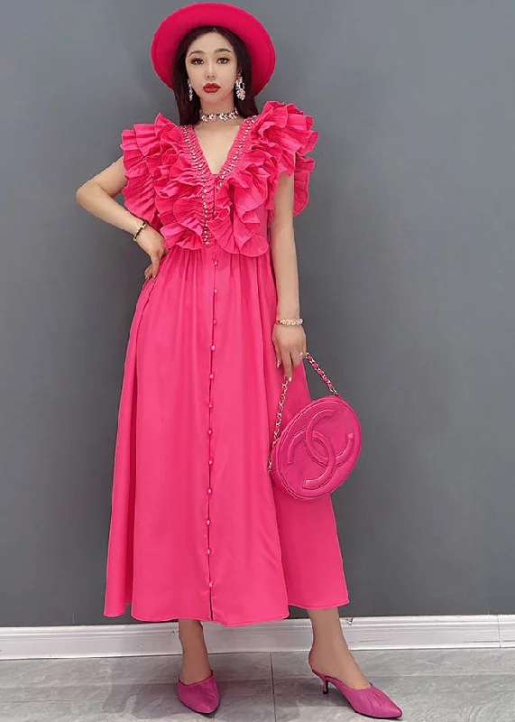 Bohemian Red V Neck Ruffles Cotton Long Dresses Vestidos Sleeveless Tunic Top Casual Bohemian Red V Neck Ruffles Cotton Long Dresses Vestidos Sleeveless Tunic Top Casual