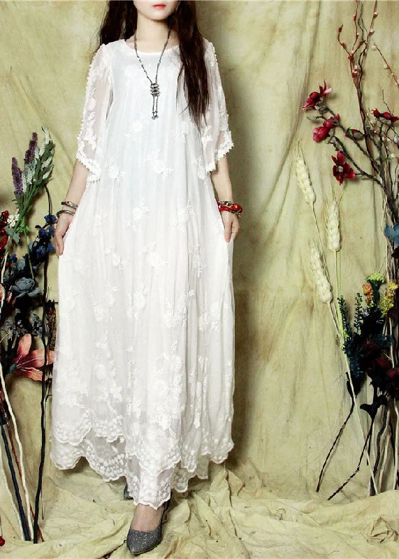Bohemian White Embroideried Cold Shoulder Lace Long Dresses Spring Tunics Fall fleece Bohemian White Embroideried Cold Shoulder Lace Long Dresses Spring Tunics Fall fleece
