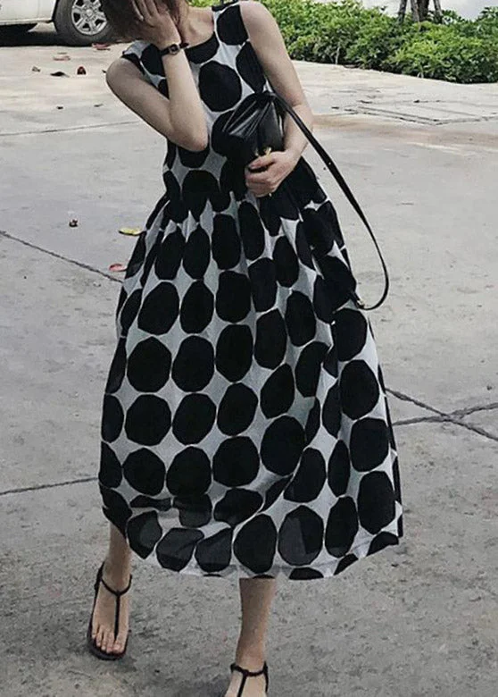 Boutique Black Square Collar Slim Dot Chiffon Long Dresses Summer Tunics Office stylish Boutique Black Square Collar Slim Dot Chiffon Long Dresses Summer Tunics Office stylish