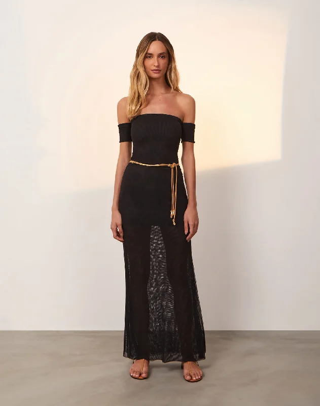 Brine Detail Long Dress - Black Floral Print girly