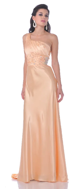 CLEARANCE - Cinderella Divine 2145 Long Dress Satin One Shoulder Rhinestone (Size 4, 8) sweetheart Neckline Romantic