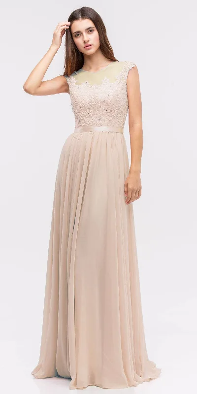 CLEARANCE - Eureka 3611 Lace Illusion Bodice Bateau Neck A-line Long Dress (Size L) Tunics Practical easy-care CLEARANCE - Eureka 3611 Lace Illusion Bodice Bateau Neck A-line Long Dress (Size L) Tunics Practical easy-care