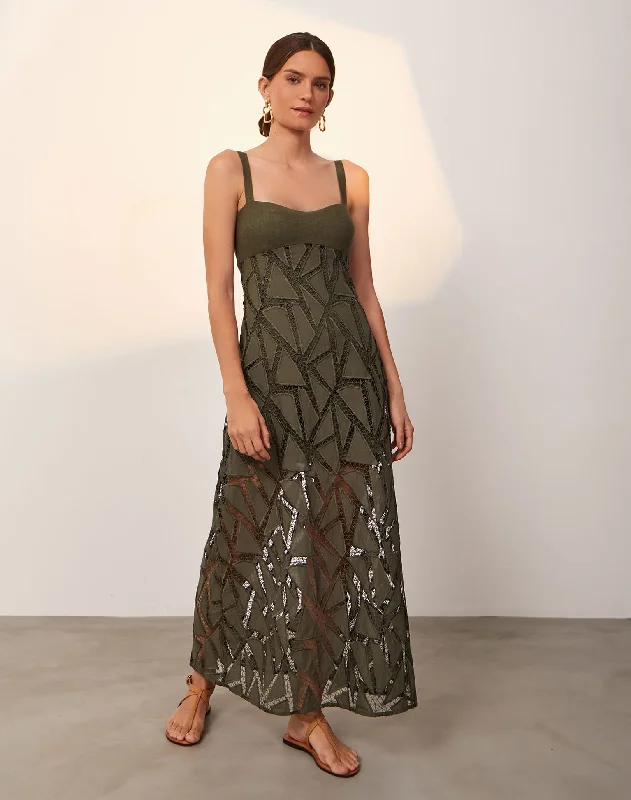 Eleni Long Dress - Evergreen A-Line Day Work
