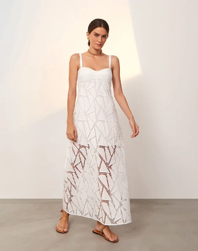 Eleni Long Dress - Off White Off-the-shoulder Chic Trendy