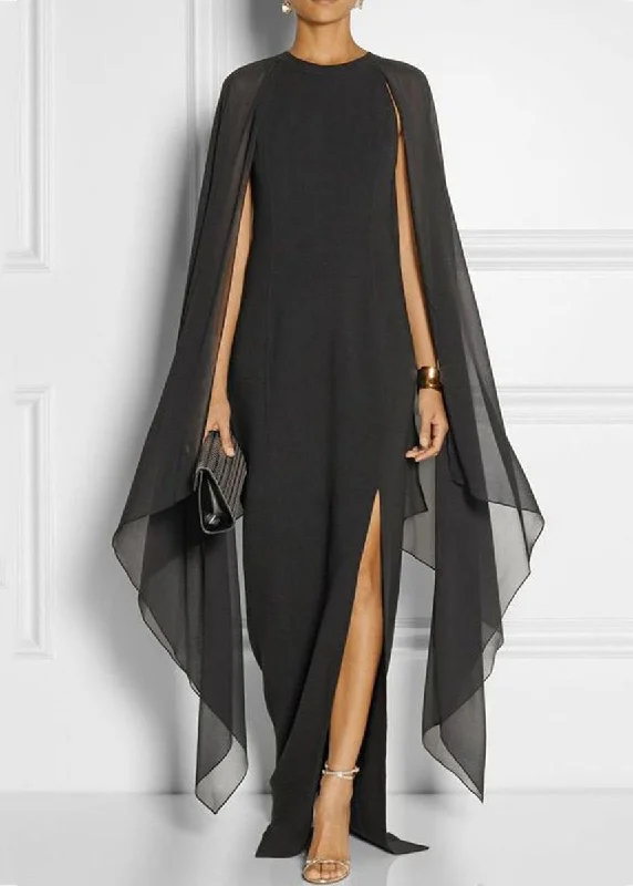 Fashion Black Asymmetrical Patchwork Cape Chiffon Dress Summer Tunics Trendy modern