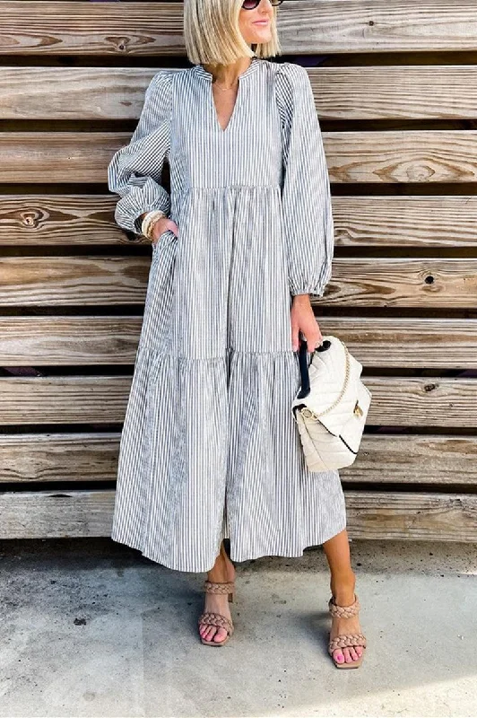 Fashion Casual Striped V Neck Long Dress Dresses Bodycon Club Sequined