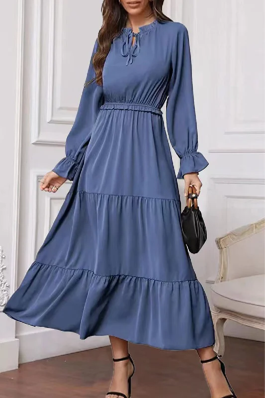 Fashion Elegant Solid Frenulum Lotus Leaf Collar Long Dress Dresses(8 colors) Tunics Fashionable trendy Fashion Elegant Solid Frenulum Lotus Leaf Collar Long Dress Dresses(8 colors) Tunics Fashionable trendy