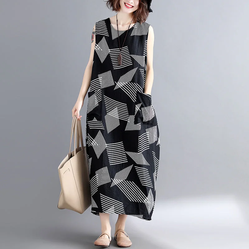 fashion Geometric cotton linen dress Loose fitting short sleeve baggy dresses long dresses Elegant o neck caftans Tunics Evening elegant fashion Geometric cotton linen dress Loose fitting short sleeve baggy dresses long dresses Elegant o neck caftans Tunics Evening elegant