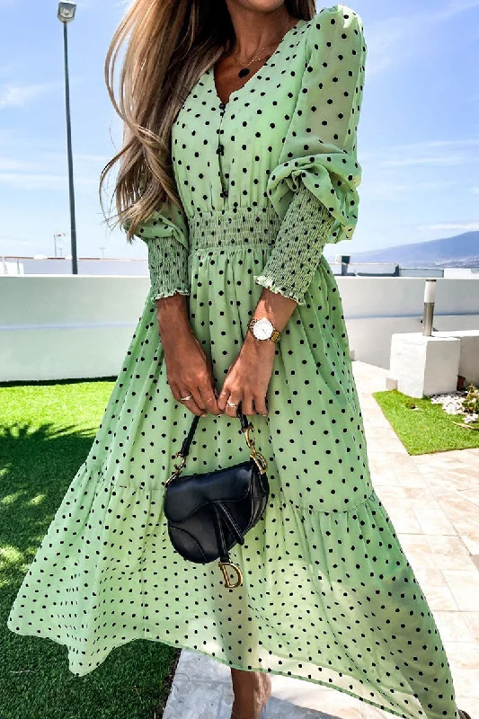 Fashion Street Polka Dot Patchwork V Neck Waist Skirt Dresses Tunics Sophisticated sleek Fashion Street Polka Dot Patchwork V Neck Waist Skirt Dresses Tunics Sophisticated sleek