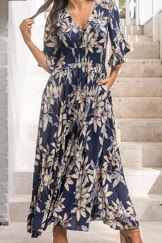 Fashion Street Print Patchwork V Neck Waist Skirt Dresses Tunics Favorite customer