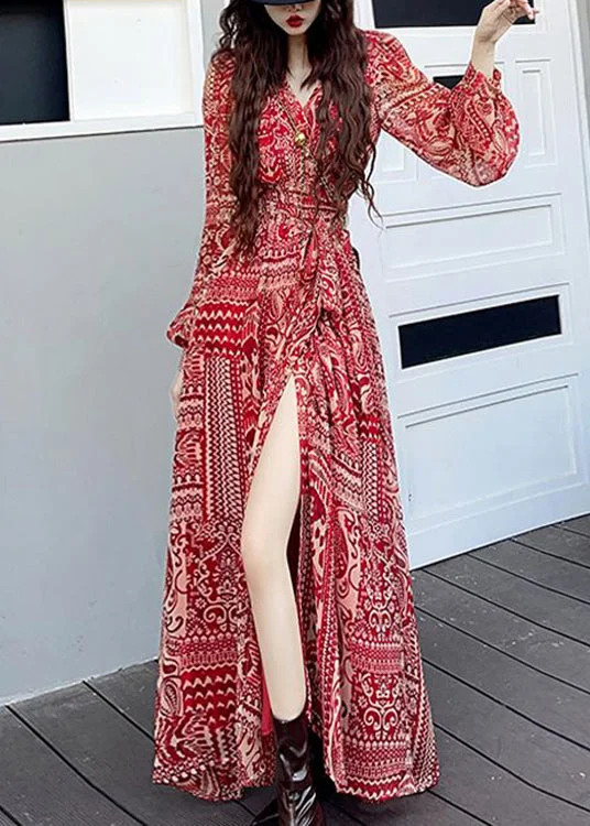 Fashion Wine Red V Neck Print Side Open Patchwork Long Dresses Fall Tunics Top rated Fashion Wine Red V Neck Print Side Open Patchwork Long Dresses Fall Tunics Top rated