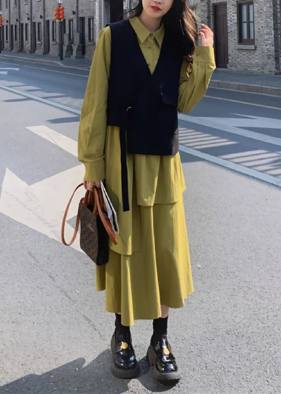 French Patchwork Black Waistcoat And Green Long Dress Two Pieces Set Long Sleeve Tunics Favorite customer French Patchwork Black Waistcoat And Green Long Dress Two Pieces Set Long Sleeve Tunics Favorite customer