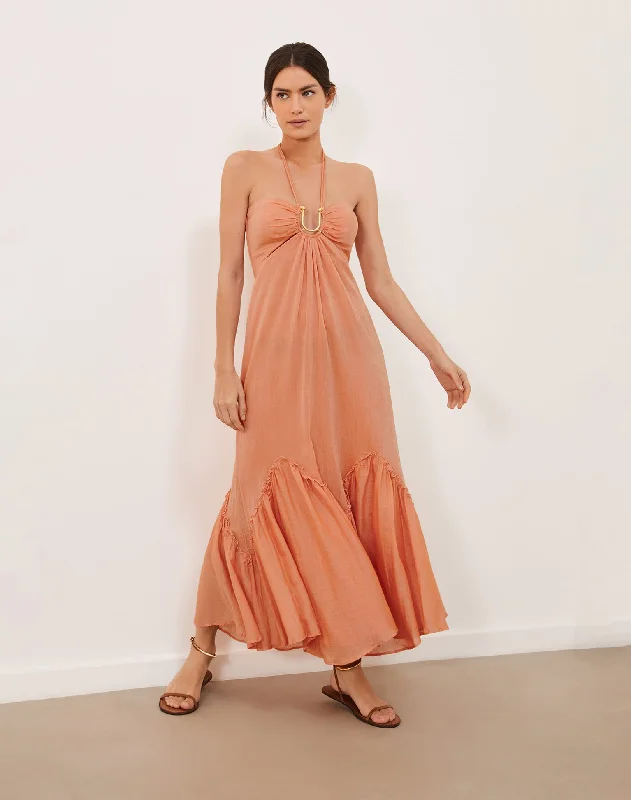 Harper Detail Long Dress (exchange only) - Grapefruit Square Neckline Feminine