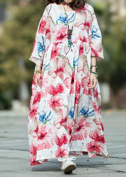 Italian o neck large hem linen cotton Long dress white print Dresses summer Tunics Solid Classic Italian o neck large hem linen cotton Long dress white print Dresses summer Tunics Solid Classic