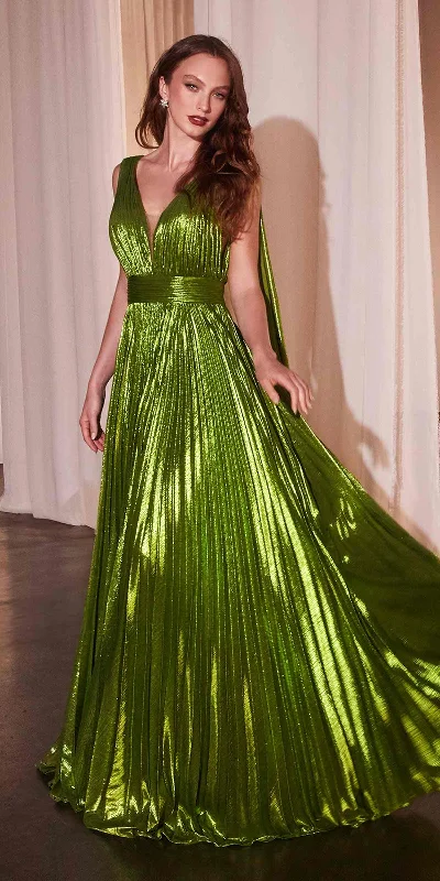 Ladivine CD802 Metallic Pleated A-Line Gown Cape Sash Tunics Timeless classic
