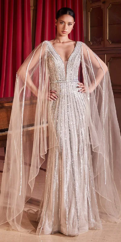 Ladivine CD865 Embellished Long Cape Sleeve Formal Gown Tunics Essential wardrobe
