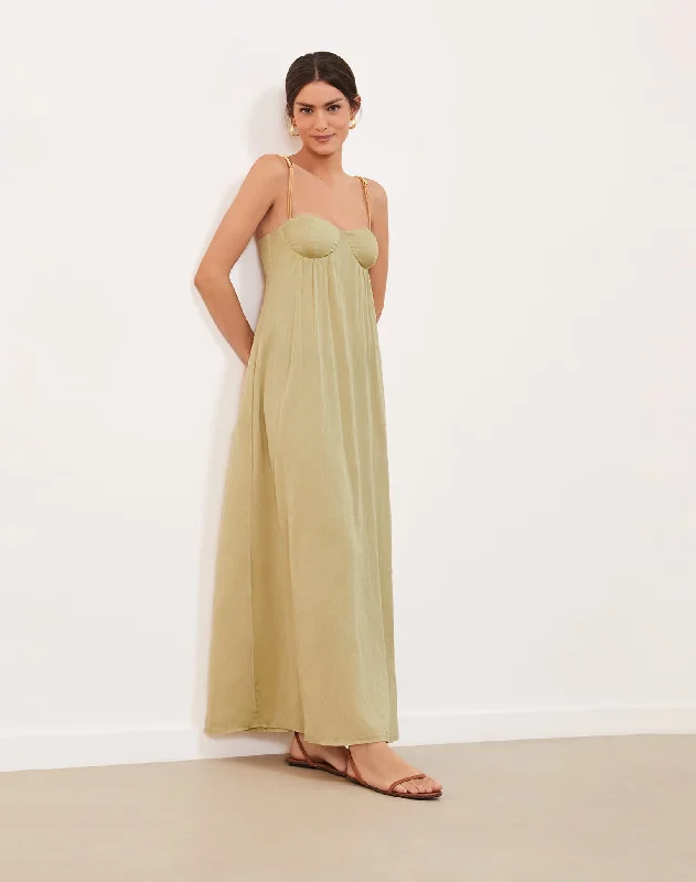 Leona Detail Long Dress - Olivine Turtleneck Neckline Stylish