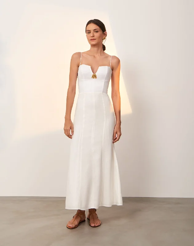Lilith Detail Long Dress - Off White Tunics Sophisticated sleek