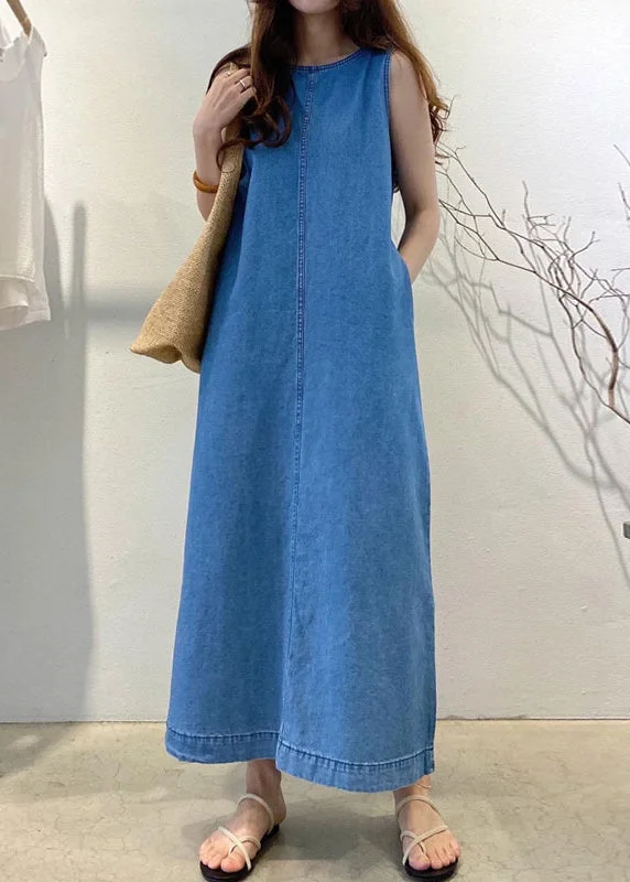 Loose Denim Blue O-Neck Patchwork Cozy Holiday Long Dress Summer Tunics Stylish elegant Loose Denim Blue O-Neck Patchwork Cozy Holiday Long Dress Summer Tunics Stylish elegant