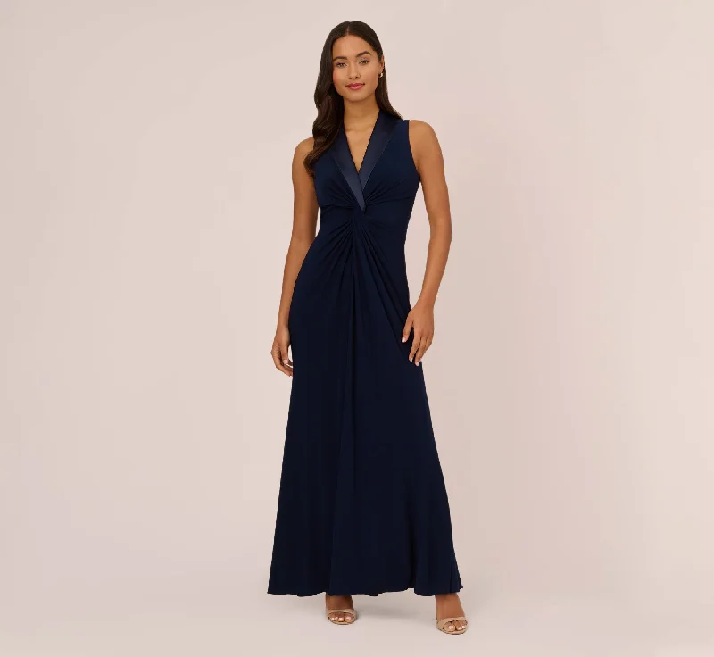 Matte Jersey Twist Front Tuxedo Long Gown In Midnight Tunics Essential wardrobe