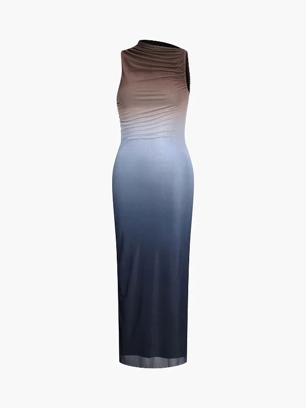 TastyHottie - Mercury Ombre Mesh Asymmetric Neckline Long Dress Tunics Vintage classic TastyHottie - Mercury Ombre Mesh Asymmetric Neckline Long Dress Tunics Vintage classic