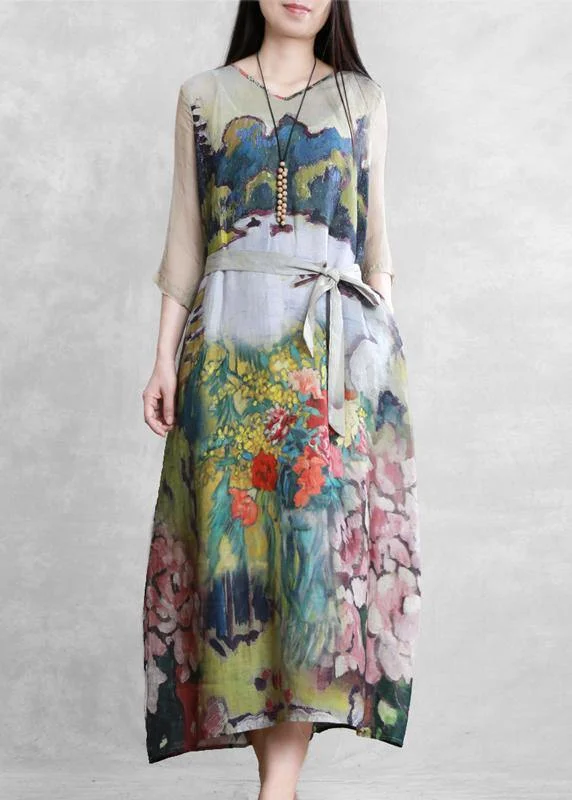 Modern Green art print clothes For Women v neck tie waist long summer Dresses Shift Classic Vintage Modern Green art print clothes For Women v neck tie waist long summer Dresses Shift Classic Vintage