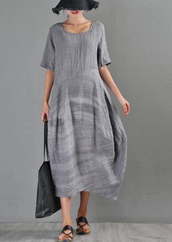 Natural Grey asymmetrical design Cotton Linen Long Dress Summer Tunics Sale discount Natural Grey asymmetrical design Cotton Linen Long Dress Summer Tunics Sale discount