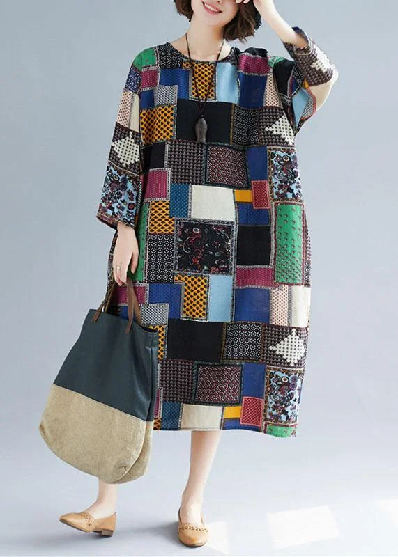 Natural multicolor linen Wardrobes o neck pockets long Dress Boat Neckline Classic
