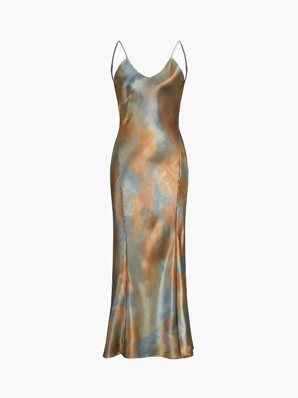 TastyHottie - Neptune Satin Open Back Long Dress Tunics Fall fleece