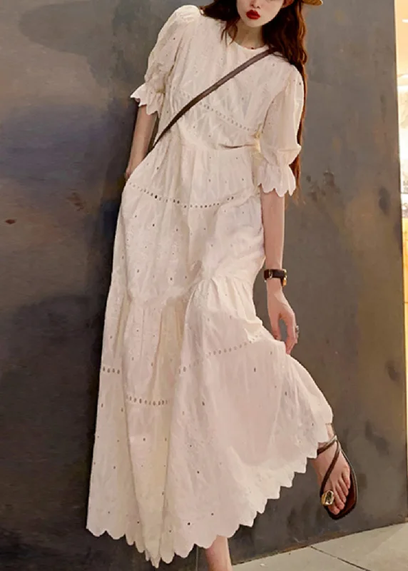 New Beige O Neck Hollow Out Patchwork Cotton Long Dress Summer Tunics Vintage classic New Beige O Neck Hollow Out Patchwork Cotton Long Dress Summer Tunics Vintage classic